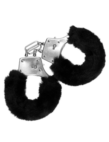 Furry Metal Hand Cuffs - Black