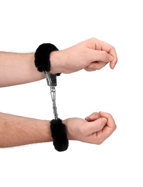 Furry Metal Hand Cuffs - Black