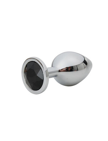 Silver Small Butt Plug z Czarnym Diamentem – Plug Analny 7 cm, 2,8 cm, bezniklowy