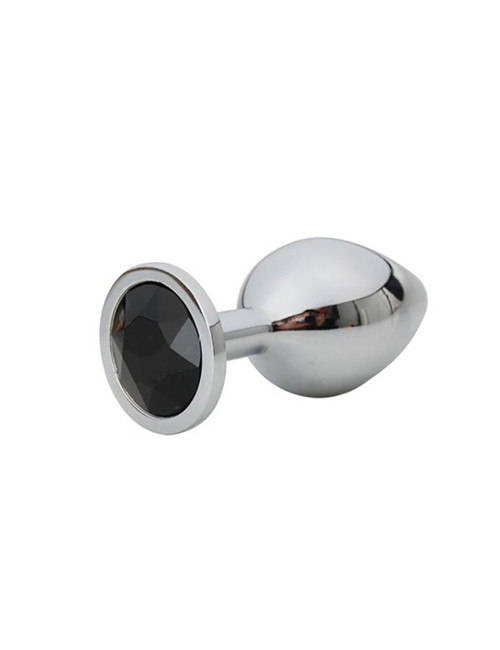 Silver Small Butt Plug z Czarnym Diamentem – Plug Analny 7 cm, 2,8 cm, bezniklowy