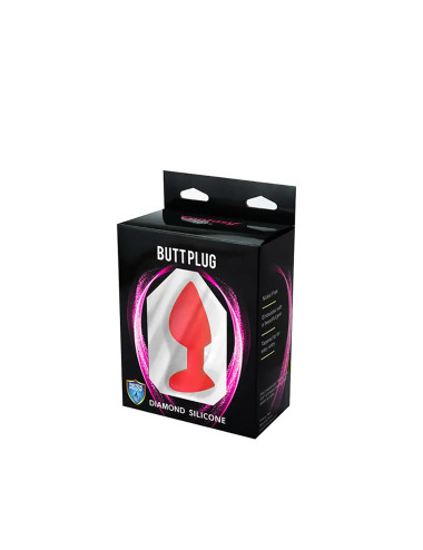 Red medium butt plug with white crystal
