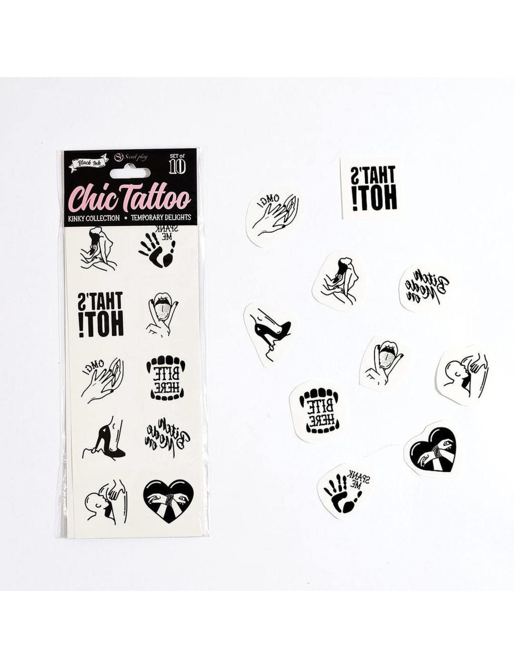 SET of 10 TEMPORARY TATTOOS - KINKY COLLECTION