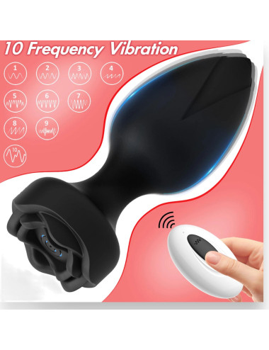 Power Escorts - Princess Plug - Remote Rose Design Plug - USB Rechargeable - 10 Functions - Black