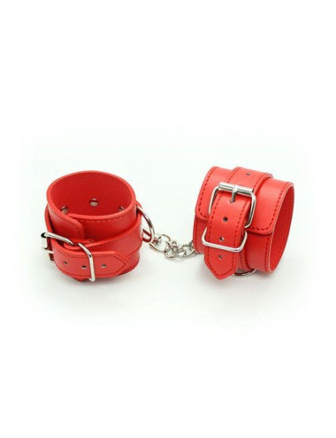 Skórzane Kajdanki na Nadgarstki Cuffs Belt Red Toyz4lovers