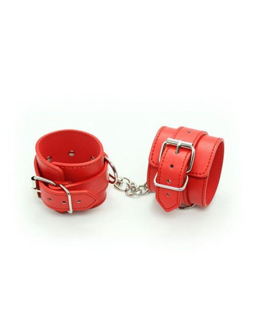 Skórzane Kajdanki na Nadgarstki Cuffs Belt Red Toyz4lovers