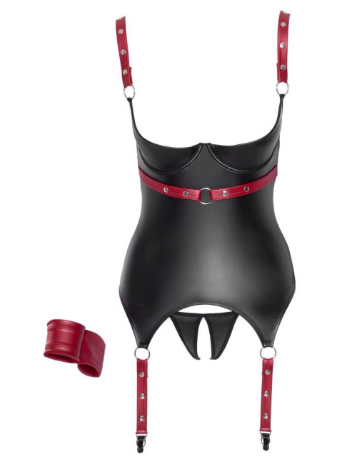 Cottelli Bondage Gorset Basque Czarno-Czerwony XL