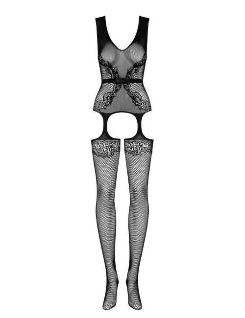 Obsessive Bodystocking F217 XL/XXL - top, pończochy i otwarty krok