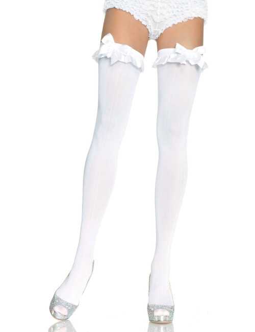Leg Avenue Opaque Thigh Highs With Bow White – Białe pończochy z kokardką