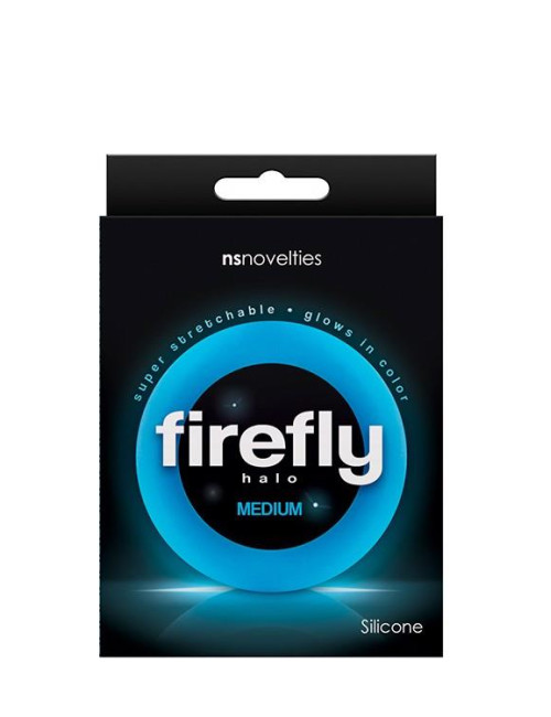 Firefly Halo Medium Blue: Pierścień na penisa bez wibracji, świecący w ciemności silikonowy