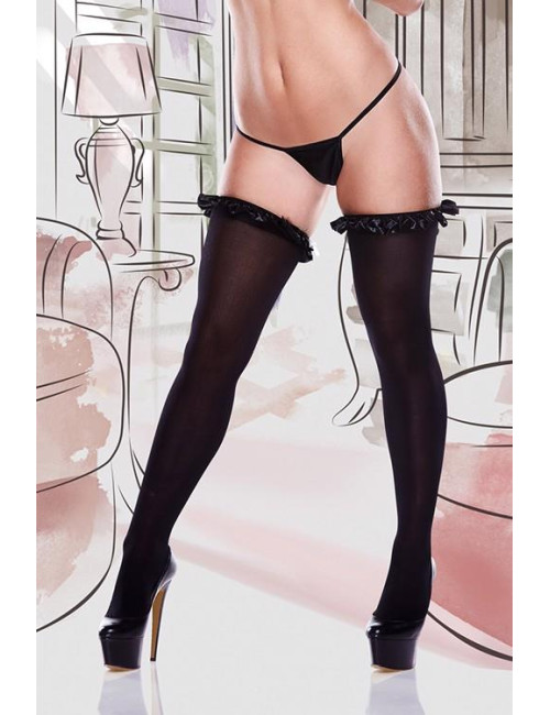 BLACK OPAQ THIGH HI W. BLACK RUFFLE BOW - Pończochy, Bielizna Damska, Seksowna Bielizna
