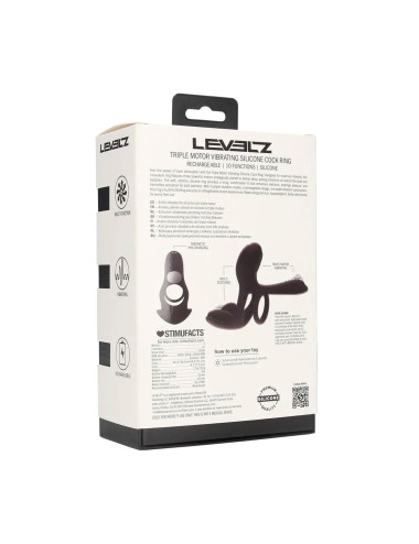 Triple Motor Vibrating Silicone Cockring - Black