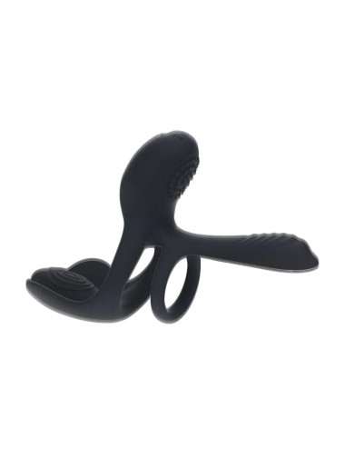 Triple Motor Vibrating Silicone Cockring - Black