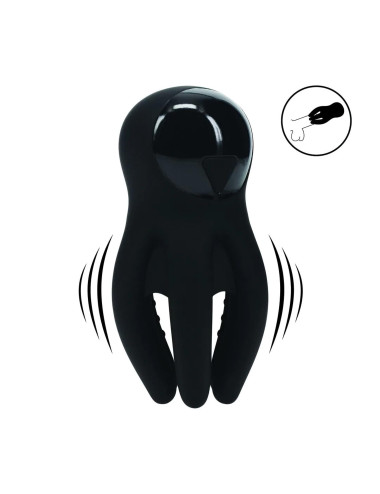Digital Vibrating Silicone Penis Head Stimulator with Tentacles - Black