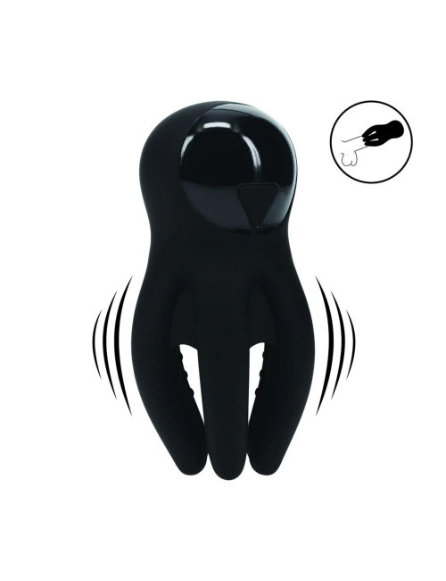 Digital Vibrating Silicone Penis Head Stimulator with Tentacles - Black