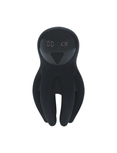 Digital Vibrating Silicone Penis Head Stimulator with Tentacles - Black