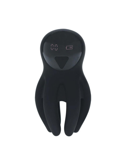 Digital Vibrating Silicone Penis Head Stimulator with Tentacles - Black