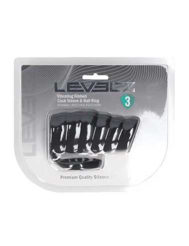Vibrating Ribbed Silicone Cock Sleeve and Ball Ring - Black