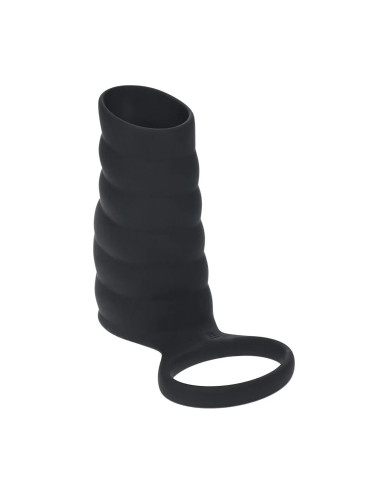 Vibrating Ribbed Silicone Cock Sleeve and Ball Ring - Black
