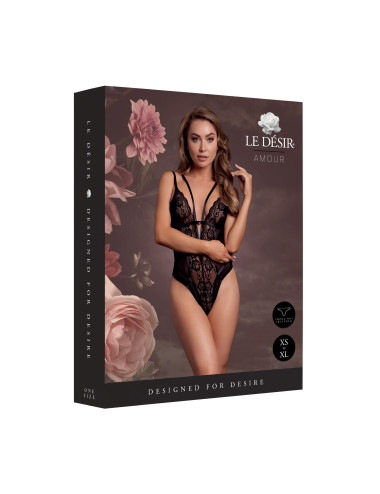 Wireless Lace Bodysuit with Adjustable Sliders - One Size - Black
