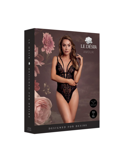 Wireless Lace Bodysuit with Adjustable Sliders - One Size - Black