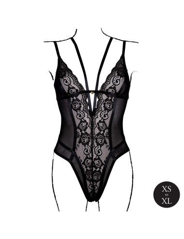 Wireless Lace Bodysuit with Adjustable Sliders - One Size - Black