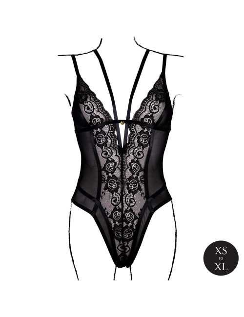 Wireless Lace Bodysuit with Adjustable Sliders - One Size - Black