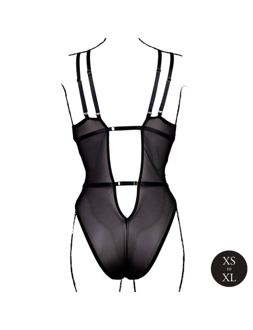 Wireless Lace Bodysuit with Adjustable Sliders - One Size - Black