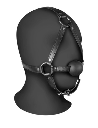 Head Harness with Solid Ball Gag - Black