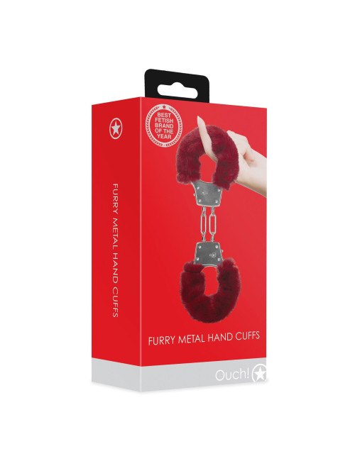 Furry Metal Hand Cuffs - Red