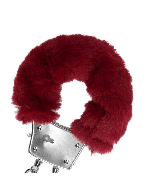Furry Metal Hand Cuffs - Red