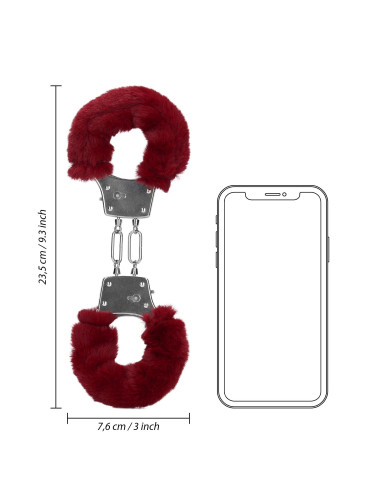 Furry Metal Hand Cuffs - Red