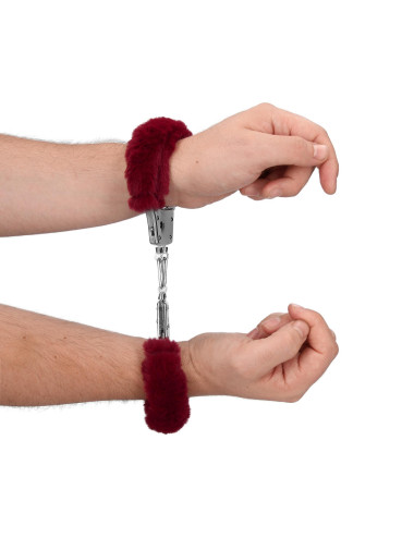 Furry Metal Hand Cuffs - Red