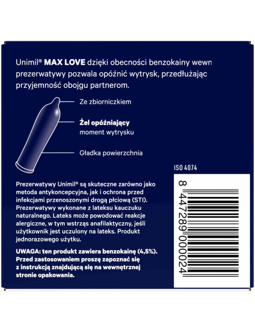 Unimil Max Love Zestaw Prezerwatyw Opóźniających z Benzokainą 3 szt.