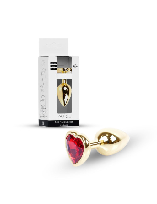 B - Series HeavyFun Plug-Jewellery Gold Heart Red – Korek analny z sercem