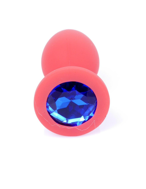 B - Series HeavyFun Czerwony Silikonowy Plug Small z Niebieskim Kryształem