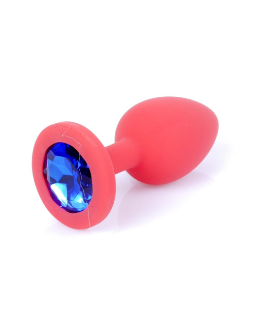 B - Series HeavyFun Czerwony Silikonowy Plug Small z Niebieskim Kryształem