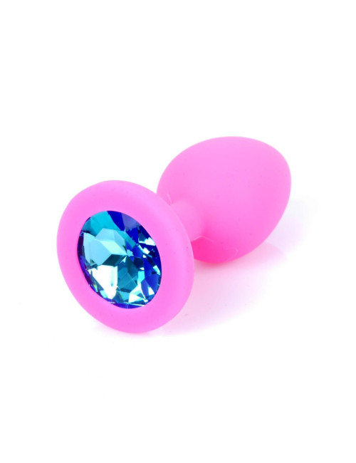 B - Series HeavyFun Różowy Silikonowy Plug Small z Jasnoniebieskim Kryształem