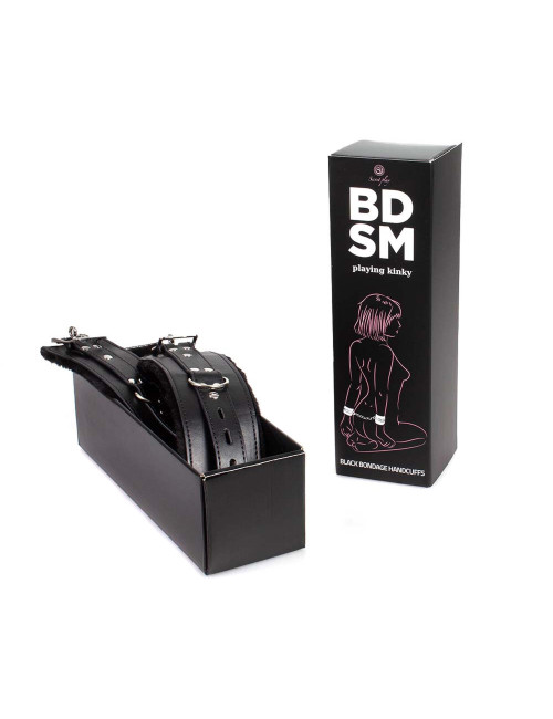 Kajdanki-Black BDSM Bondage z pluszem - Zabawki BDSM, Kajdanki, Syntetyczna skóra