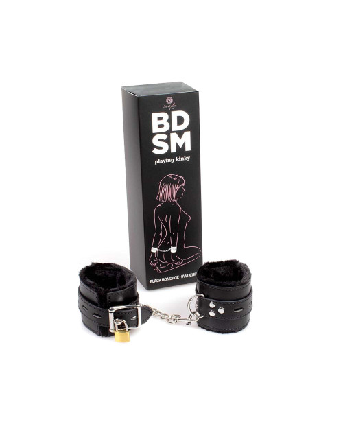 Kajdanki-Black BDSM Bondage z pluszem - Zabawki BDSM, Kajdanki, Syntetyczna skóra