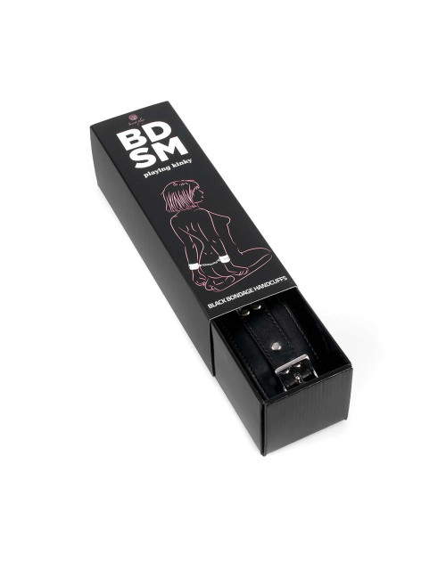 Kajdanki-Black BDSM Bondage z pluszem - Zabawki BDSM, Kajdanki, Syntetyczna skóra