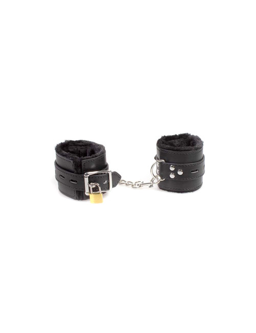 Kajdanki-Black BDSM Bondage z pluszem - Zabawki BDSM, Kajdanki, Syntetyczna skóra