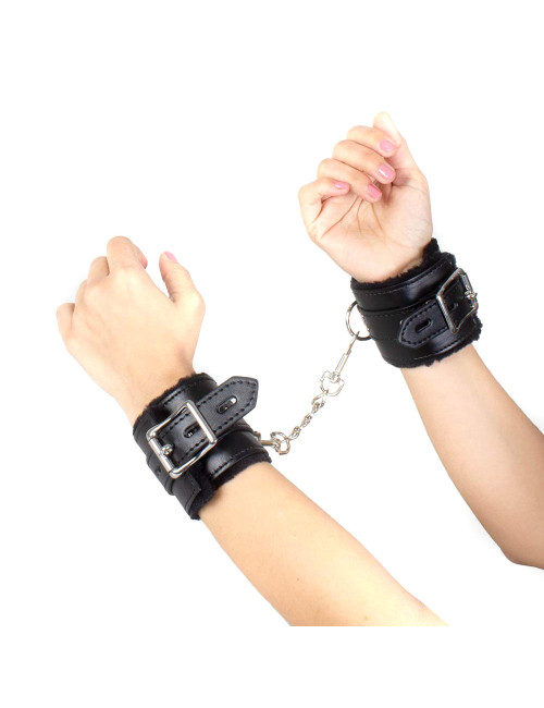 Kajdanki-Black BDSM Bondage z pluszem - Zabawki BDSM, Kajdanki, Syntetyczna skóra