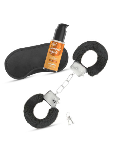 CRUSHIOUS DÉSIR NOIR HANDCUFFS SET + SATIN BLINDFOLD AND WARMING EFFECT LUBRICANT
