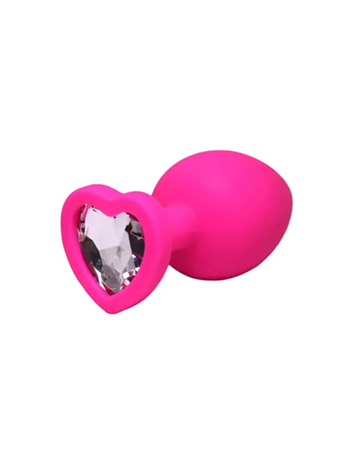 Pink large heart-shaped butt plug with white crystal