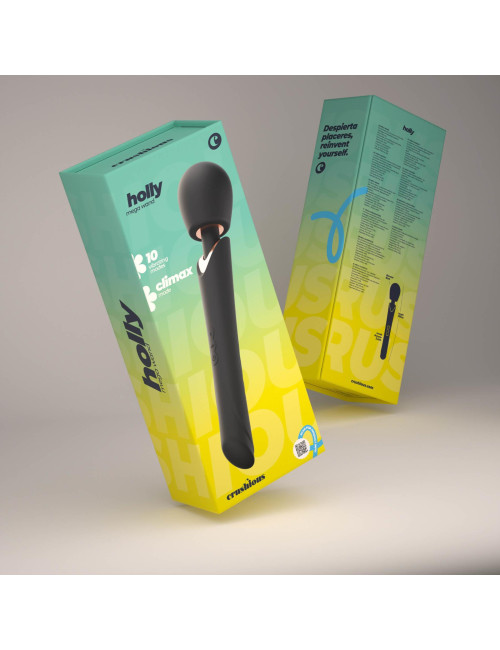 Crushious Holly Wand Massager Black – masażer wand do kąpieli i masażu całego ciała, 10 trybów, Climax, ładowanie USB