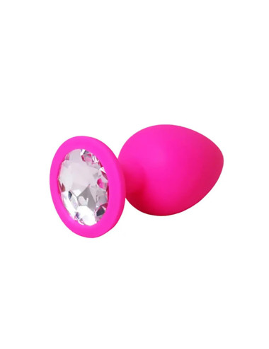 Pink medium butt plug with white crystal