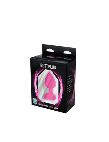 Pink medium heart-shaped butt plug with white crystal