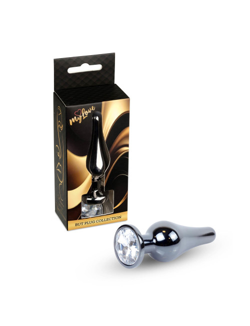 MyLove Toys Jewellery Dark Silver Butt Plug - Zabawki analne, Biżuteria analna ze Stali Nierdzewnej z Diamentem, 9,5 cm