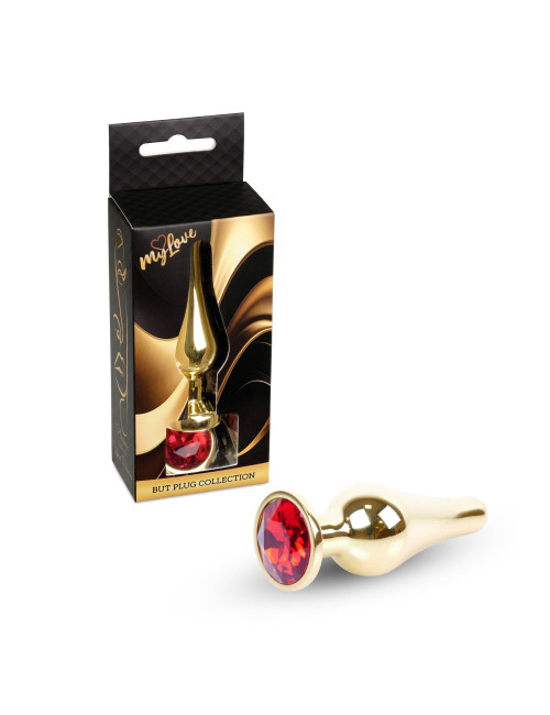MyLove Jewellery Gold Butt Plug Red - Biżuteria analna ze stali nierdzewnej, korek analny z diamentem