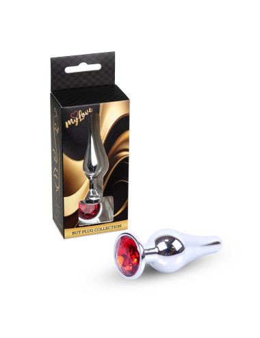 MyLove Toys Jewellery Silver Butt Plug Red - Zabawki Analne i Biżuteria Analna ze Stali Nierdzewnej